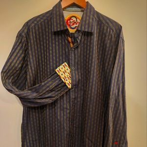 Robert Graham XL Dark Blue with Gold Stitch Long Sleeve Shirt